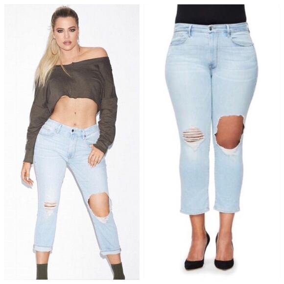 NEW Good American Good Cuts Slim Boyfriend Jeans (Sz 24) High Rise Crop Blue011 - Picture 1 of 15